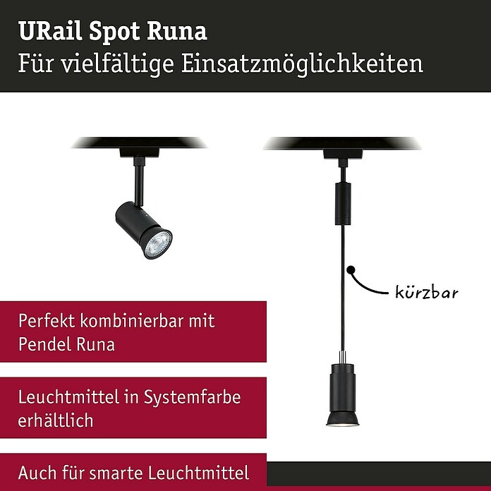 Paulmann URail LED-Spot Runa (10 W, Schwarz matt, 3,5 x 6 x 13,3 cm) | BAUHAUS