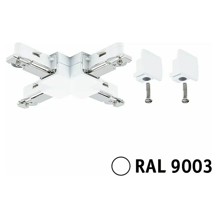 Paulmann URail X-Verbinder - 104 x 104 mm, Kunststoff, Signalweiß - Ein weißer 4-Wege-Verbinder für Stromschienen mit zwei Endkappen und Schrauben, RAL 9003.