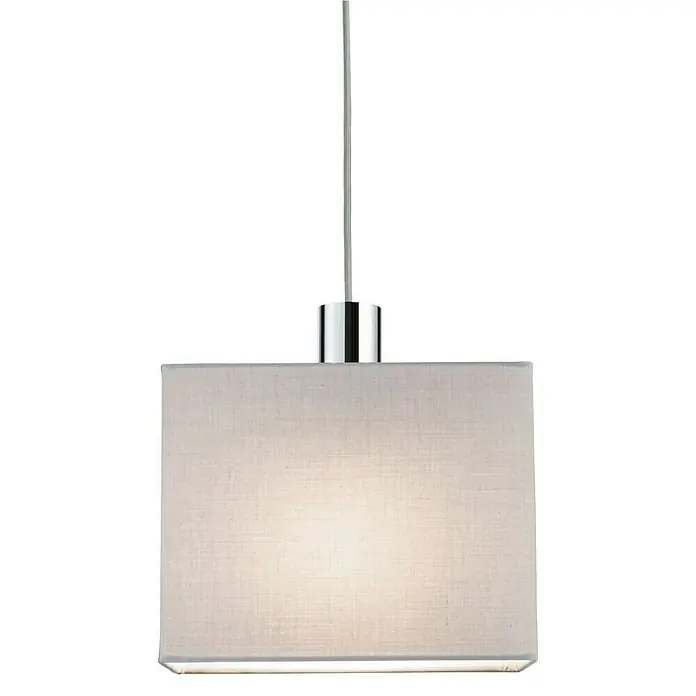 Paulmann URail Lampenschirm Verona - L x B x H: 13 x 25 x 20 cm, E27, Grau - Nahaufnahme einer quadratischen Pendelleuchte mit Stoffschirm und Chromdetails vor einem dunklen Hintergrund.
