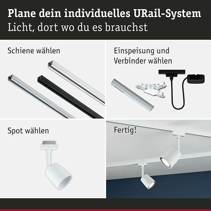 Paulmann URail LED-Spot Cover (10 W, Signalweiß, Ø x H: 6,5 x 18,2 cm) | BAUHAUS