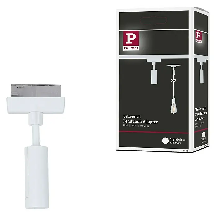 Paulmann URail Pendeladapter Universal - Signalweiß, Höhe: 150 cm - Produktbild des Paulmann Universal Pendulum Adapters in Weiß. Der Adapter ist sowohl einzeln als auch in der Produktverpackung abgebildet.