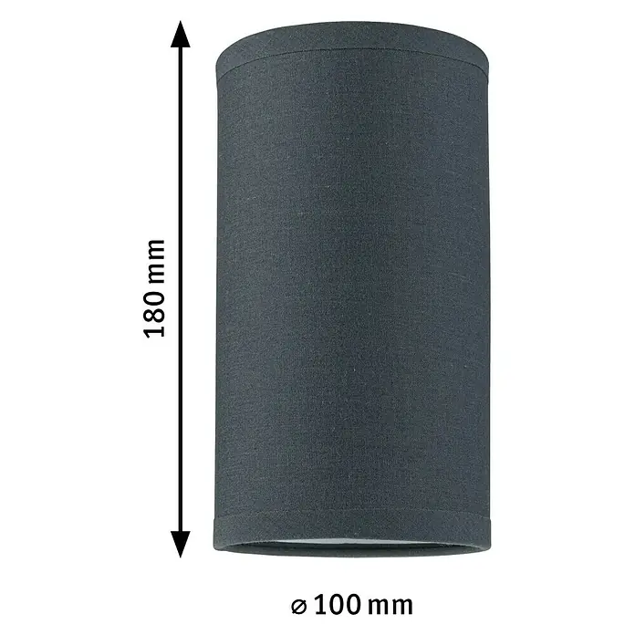 Paulmann URail Lampenschirm Valerio - E27, Anthrazit, Ø x H: 10 x 18 cm - Nahaufnahme eines zylindrischen, grauen Lampenschirms mit den Maßen 180 mm Höhe und 100 mm Durchmesser.