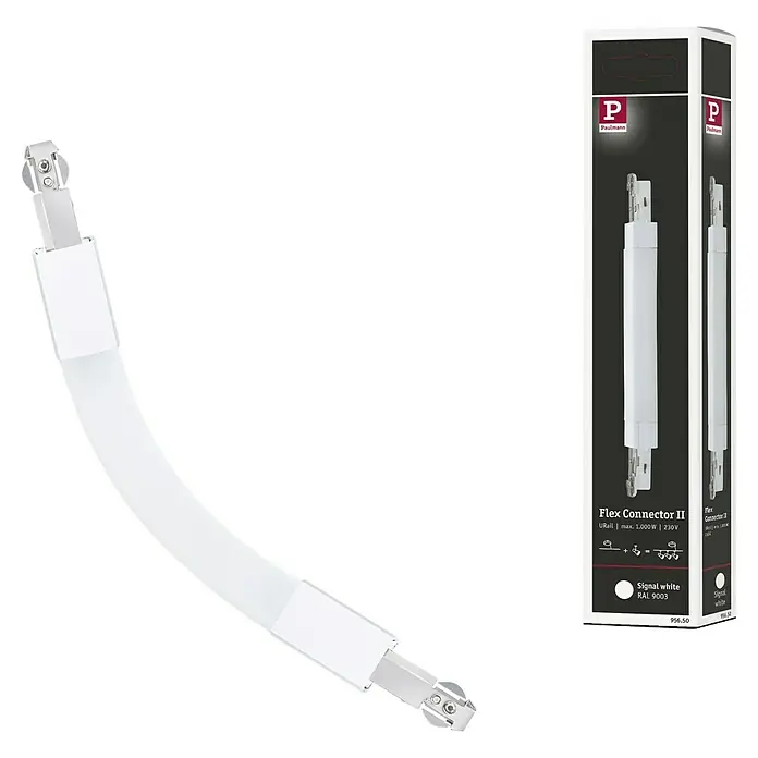 Paulmann URail Flex-Verbinder Flex II - Signalweiß, Länge: 227 mm - Abbildung eines Flex Connector II U-Rail-Systems von Paulmann, ein weißes Verbindungselement für flexible Schienenbeleuchtungslösungen.
