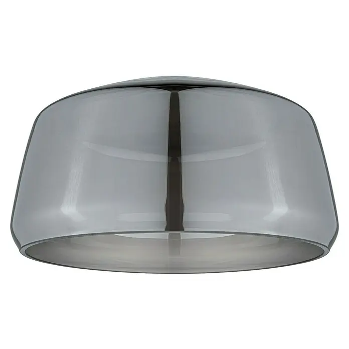 Paulmann URail Lampenschirm Neila - E27, Ø x H: 23 x 12,4 cm, Rauchglas - Nahaufnahme einer verchromten Deckenleuchte mit glänzender Oberfläche, die das Licht im Raum reflektiert und für eine moderne Atmosphäre sorgt.