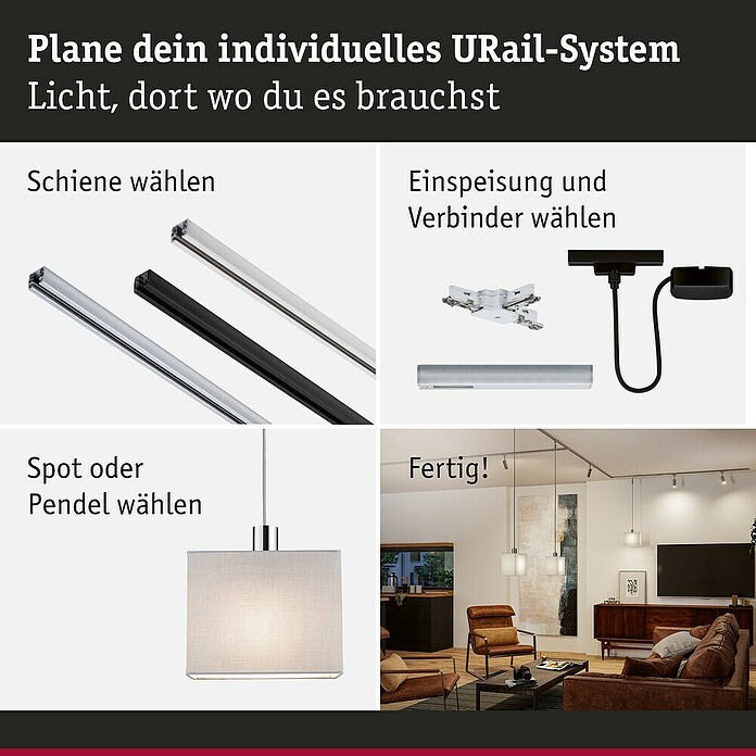 Paulmann URail 2Easy Lampenschirm Verona (L x B x H: 13 x 25 x 20 cm, E27, Grau) | BAUHAUS