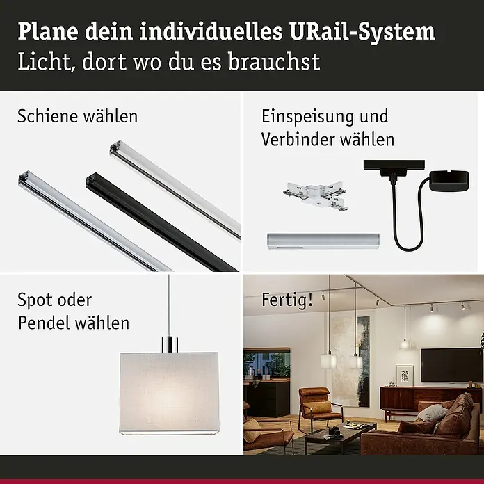 Paulmann URail Lampenschirm Verona - L x B x H: 13 x 25 x 20 cm, E27, Grau - URail-System: Wählen Sie Schienen, Einspeisung, Verbinder, Spots oder Pendel für Ihre individuelle Beleuchtungslösung. Fertig!