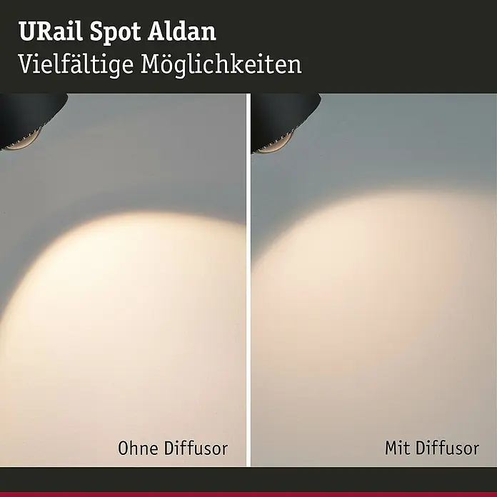 Paulmann URail LED-Spot Aldan - Schwarz matt, Kaltweiß, Ø x H: 9,9 x 17,9 cm - URAIL Spot Aldan mit/ohne Diffusor. Spot erzeugt mit Diffusor ein weicheres Licht.