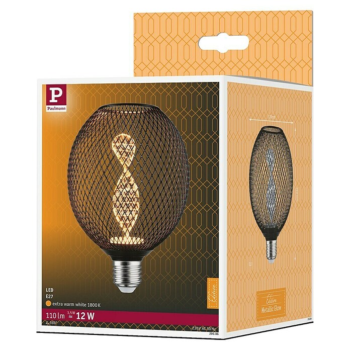 Paulmann LED svetlobni vir Metallic Glow Helix Globe  (E27, Možnost zatemnitve: Ni mogoče zatemniti, Toplo bela, 110 lm, 3,5 W, Črna) | 3503 - LED Spezial- und dekorative Lampen | CBJG - LED Leuchtmittel | CBJ - Leuchtmittel | CB - Elektroinstallation | C - Elektro | BAUHAUS