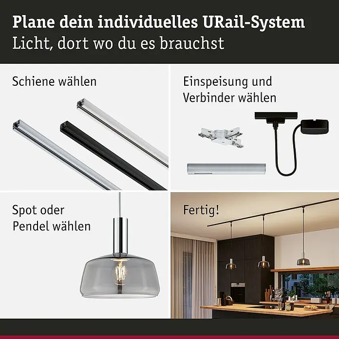 Paulmann URail Lampenschirm Neila - E27, Ø x H: 23 x 12,4 cm, Rauchglas - Planen Sie Ihr individuelles URail-System! Licht genau da, wo Sie es brauchen. Wählen Sie Schienen, Einspeisungen, Verbinder und Spots.