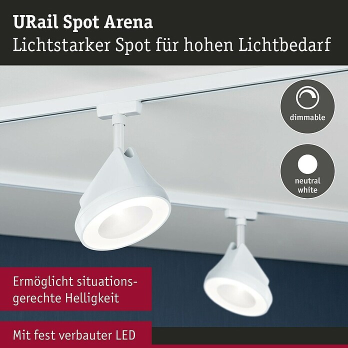 Paulmann URail LED-Spot Arena (Signalweiß, 7,8 x 12,3 x 19,1 cm, Neutralweiß) | BAUHAUS