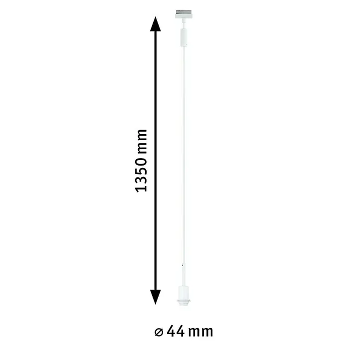 Paulmann URail Pendelleuchte DecoSystems - E14, Höhe: 135 cm, Signalweiß - Abbildung einer Pendelleuchte mit einer Länge von 1350 mm und einem Durchmesser von 44 mm, die die Abmessungen des Produkts verdeutlicht.
