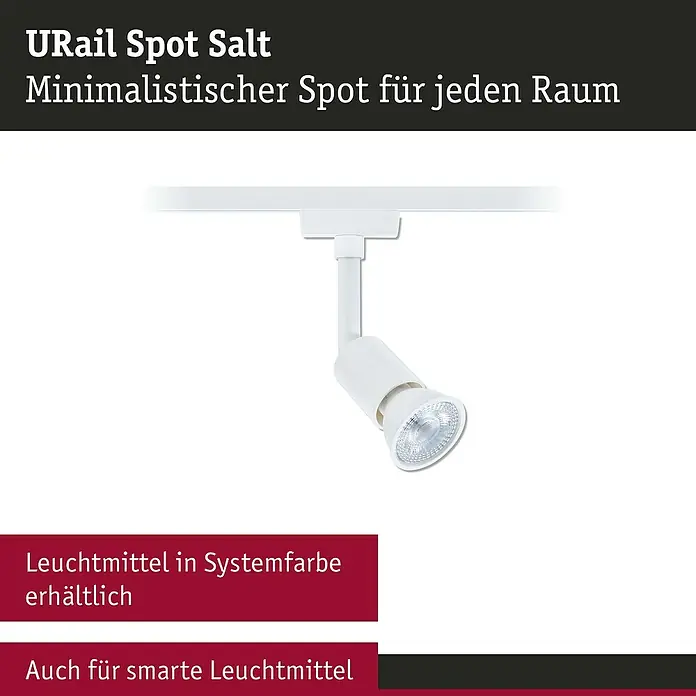 Paulmann URail LED-Spot Salt - 10 W, Signalweiß, 3,5 x 4,5 x 11,3 cm - Abbildung einer weißen URail Spot Salt Leuchte.