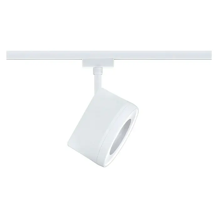 Paulmann URail LED-Spot Arena - Signalweiß, 7,8 x 12,3 x 19,1 cm, Neutralweiß - Der Fokus liegt auf einem modernen, weißen Strahler an einer weißen Schiene. Ideal für stilvolle Akzentbeleuchtung.