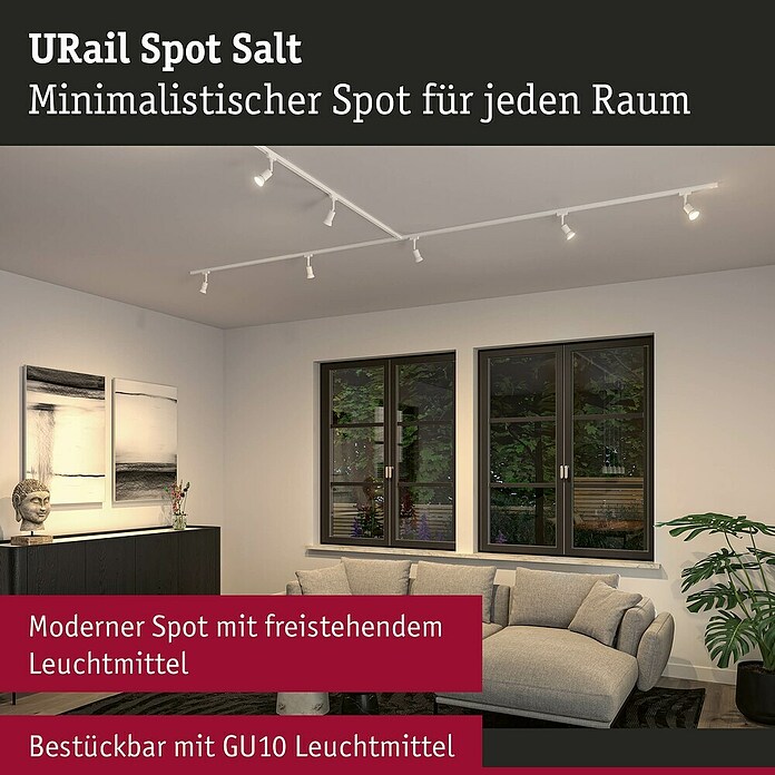 Paulmann URail LED-Spot Salt (10 W, Signalweiß, 3,5 x 4,5 x 11,3 cm) | BAUHAUS