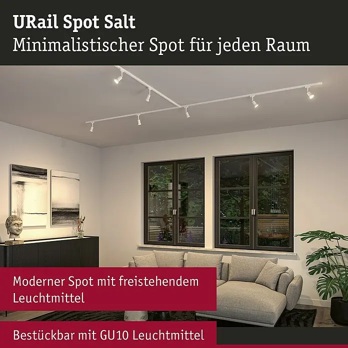 Paulmann URail LED-Spot Salt - 10 W, Signalweiß, 3,5 x 4,5 x 11,3 cm - URail Spot Salt: Minimalistischer Deckenstrahler für flexible Beleuchtung. Modern und anpassbar mit GU10 Leuchtmitteln.