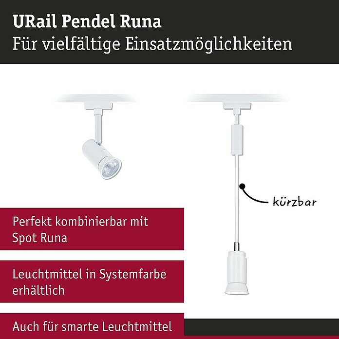 Paulmann URail Pendelleuchte Runa (Ø x H: 3,5 x 118 cm, Signalweiß) | BAUHAUS