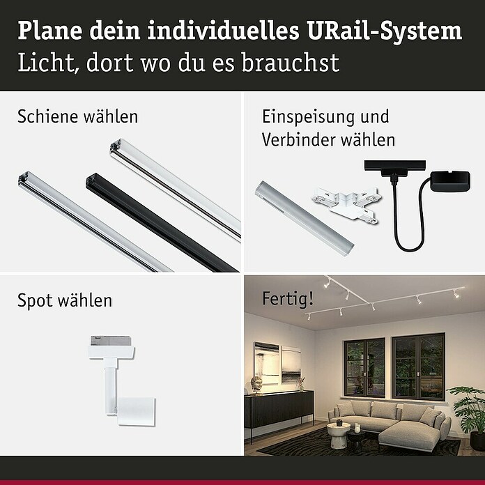 Paulmann URail LED-Spot Salt (10 W, Signalweiß, 3,5 x 4,5 x 11,3 cm) | BAUHAUS