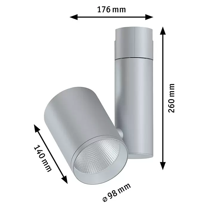 Paulmann URail LED-Spot ZeuzChrom matt, 9,8 x 17,6 x 26 cm, 2.770 lm, Warmweiß