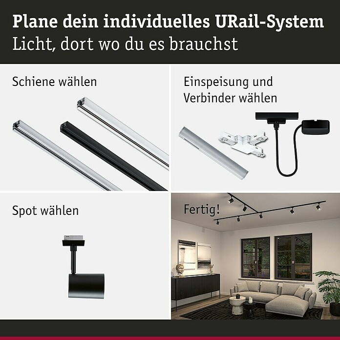 Paulmann URail LED-Spot Luxe (10 W, Schwarz matt, 6,5 x 9 x 16,3 cm) | BAUHAUS