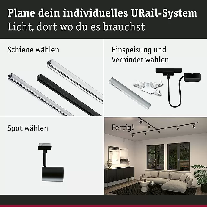 Paulmann URail LED-Spot Luxe10 W, Schwarz matt, 6,5 x 9 x 16,3 cm
