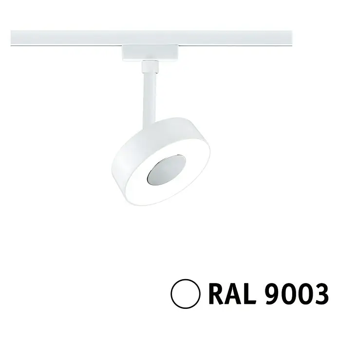 Paulmann URail LED-Spot Circle - Signalweiß, 5 x 9,8 x 15,4 cm, Neutralweiß - Aufnahme einer modernen weißen LED-Schiene Strahlerleuchte, RAL 9003 Farbton.