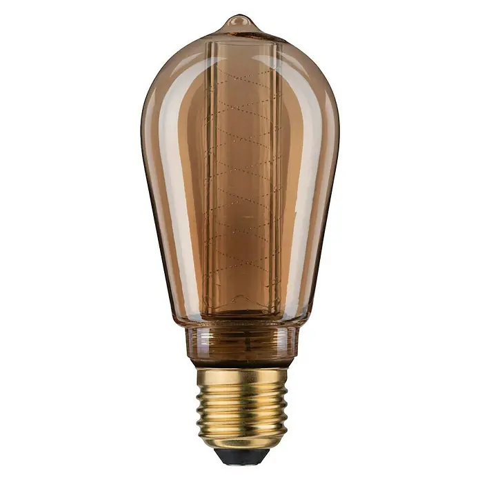 Paulmann LED-Lampe Inner Glow Edition Spiral - Dimmbar, Warmweiß, 120 lm, 6,4 cm - Nahaufnahme einer dekorativen Edison-Glühbirne mit bernsteinfarbenem Glas und sichtbarem Glühfaden, ideal für Vintage- und Industrie-Look.