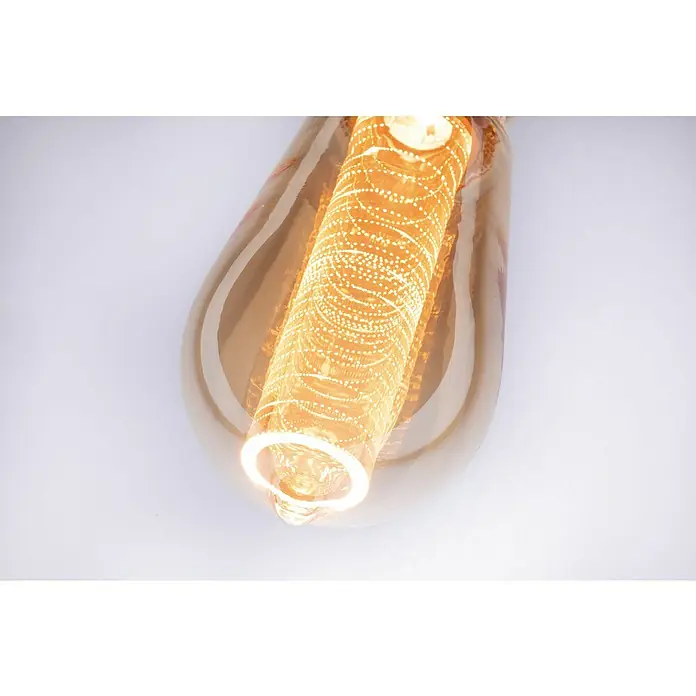 Paulmann LED-Lampe Inner Glow Edition Ring - Dimmbar, Warmweiß, 120 lm, 6,4 cm - Nahaufnahme einer bernsteinfarbenen Vintage-Glühbirne mit dekorativen Filamenten, die ein warmes, einladendes Licht ausstrahlt. Perfekt für stimmungsvolle Beleuchtung.