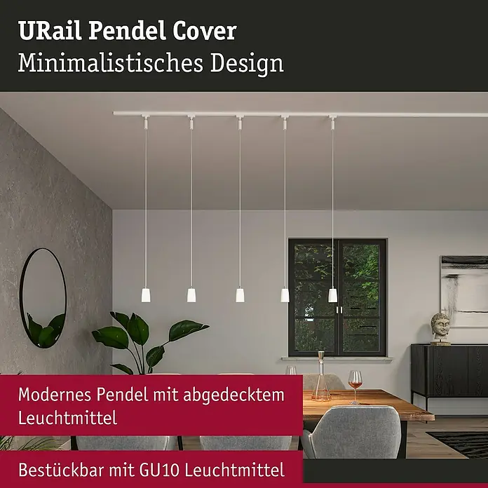 Paulmann URail Pendelleuchte Cover - Ø x H: 6,5 x 122 cm, Signalweiß - URail Pendel Cover: Modernes Pendel mit abgedecktem Leuchtmittel, bestückbar mit GU10 Leuchtmittel für ein minimalistisches Design.