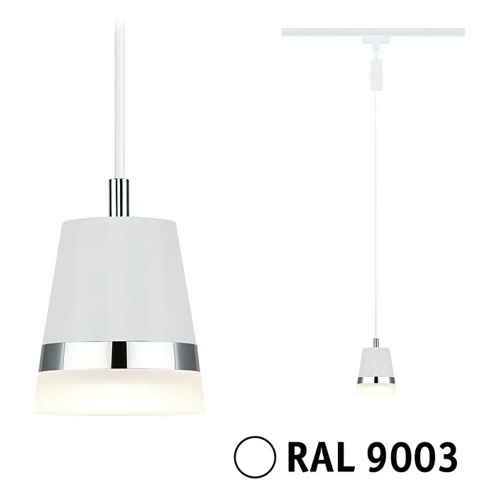 Paulmann URail Pendelleuchte Cone - Ø x H: 8,4 x 121,4 cm, Signalweiß - Pendelleuchte in RAL 9003 mit Chromdetails, modernes Design für stilvolle Beleuchtung.\n