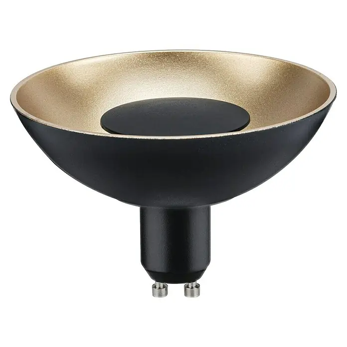 Paulmann LED-Lampe Reflektor Standard - Dimmbar, Warmweiß, 170 lm, 4,9 W - Nahaufnahme einer MR16 LED-Lampe mit schwarzem Gehäuse und goldener Innenseite, die moderne Beleuchtung und elegantes Design vereint.