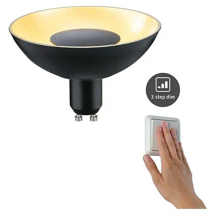 Paulmann LED-Lampe Reflektor Standard - Dimmbar, Warmweiß, 170 lm, 4,9 W - Schwarze LED-Lampe mit goldener Innenseite und 3-Stufen-Dimmfunktion.