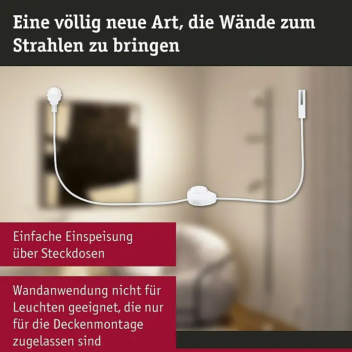 Paulmann URail Stromeinspeisung - Signalweiß, 200 cm - Produktabbildung einer Deckenleuchte mit Stecker und Schalter zur einfachen Installation, jedoch nur für Deckenmontage geeignet.