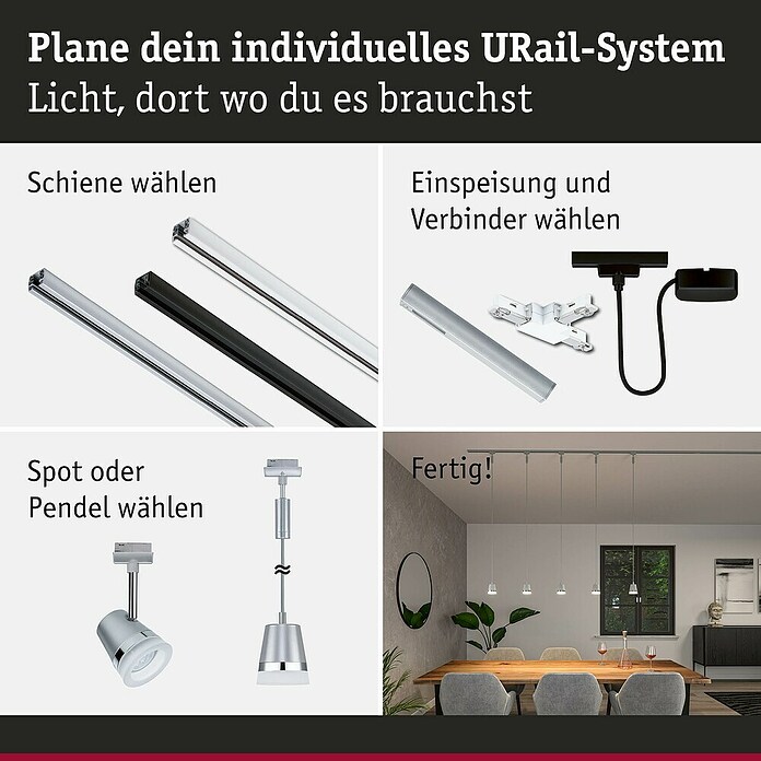 Paulmann URail Pendelleuchte Cone (Ø x H: 8,4 x 121,4 cm, Chrom matt) | BAUHAUS