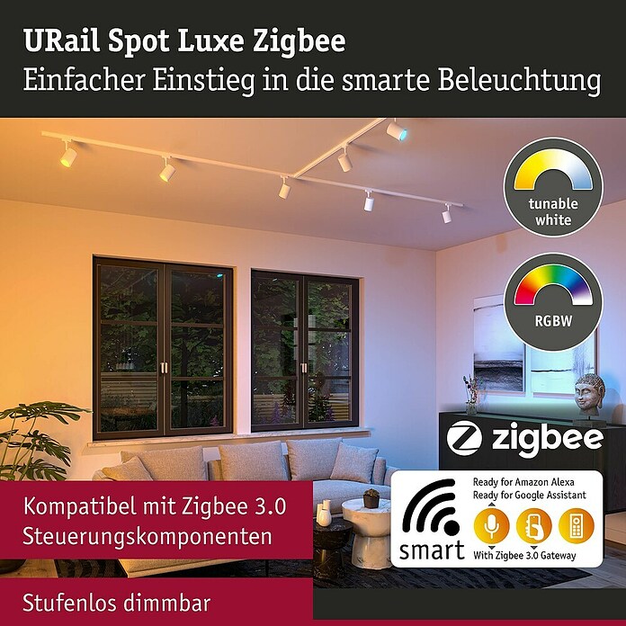 Paulmann URail LED-Spot Luxe (10 W, Signalweiß, 6,5 x 9 x 16,3 cm, RGBW) | BAUHAUS