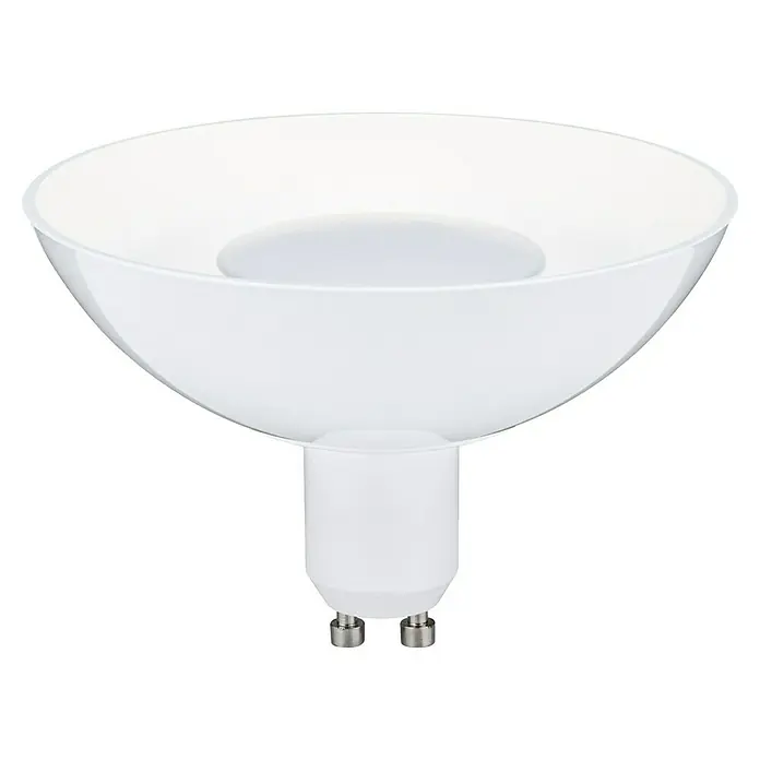Paulmann LED-Lampe Reflektor Standard - Dimmbar, Warmweiß, 360 lm, 4,9 W, Weiß - Nahaufnahme einer weißen LED-Lampe mit GU10-Sockel, ideal für moderne Beleuchtungssysteme.