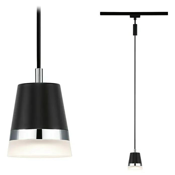 Paulmann URail Pendelleuchte Cone - Ø x H: 8,4 x 121,4 cm, Schwarz matt - Elegante Pendelleuchte mit schwarzem Schirm und Chromakzenten. Das moderne Design passt perfekt über Esstische oder Kücheninseln.