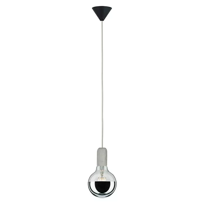 Paulmann Bombilla LED Globo E27 - Intensidad regulable, Blanco cálido, 600 lm - Lámpara colgante con florón negro, portalámparas efecto cemento y bombilla LED medio cromada.