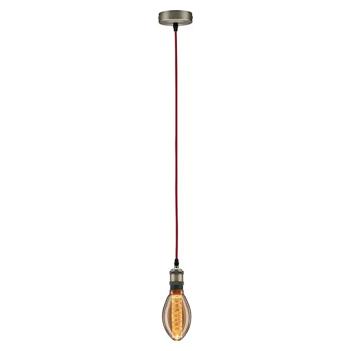Paulmann LED-Lampe Inner Glow Edition Spiral - Dimmbar, Warmweiß, 120 lm, 7,5 cm - Pendelleuchte mit messingfarbener Deckenrosette, rotem Textilkabel und Vintage-LED-Glühbirne.