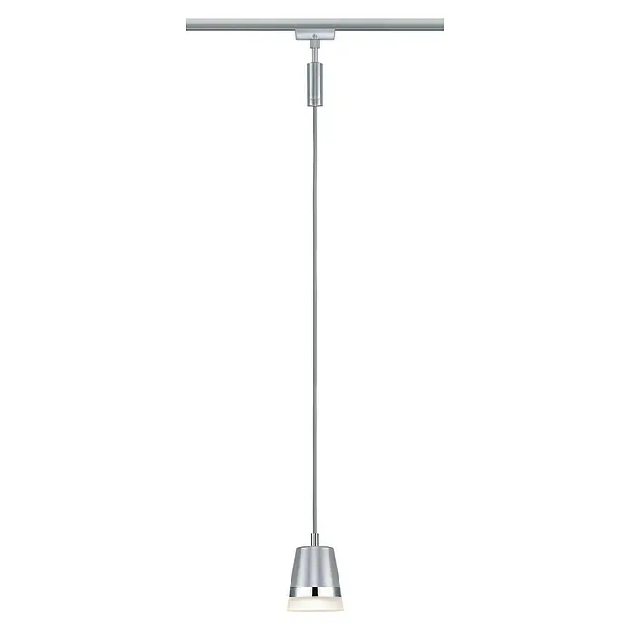 Paulmann URail Pendelleuchte Cone - Ø x H: 8,4 x 121,4 cm, Chrom matt - Silberne Pendelleuchte mit LED-Beleuchtung an einer Metallschiene, die modernes Design und effiziente Beleuchtung vereint.