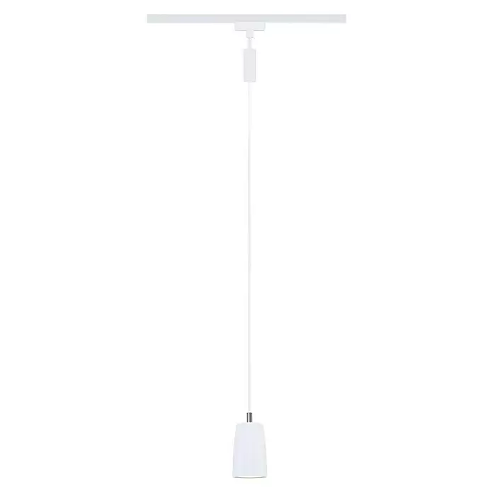 Paulmann URail Lámpara colgante Cover Max Blanco - Ø x Al: 6,5 x 122 cm, Blanco - Lámpara colgante blanca con pantalla cónica, suspendida por un cable blanco.