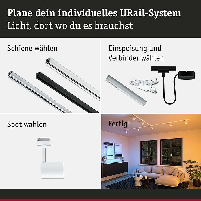 Paulmann URail LED-Spot Luxe (10 W, Signalweiß, 6,5 x 9 x 16,3 cm, RGBW) | BAUHAUS