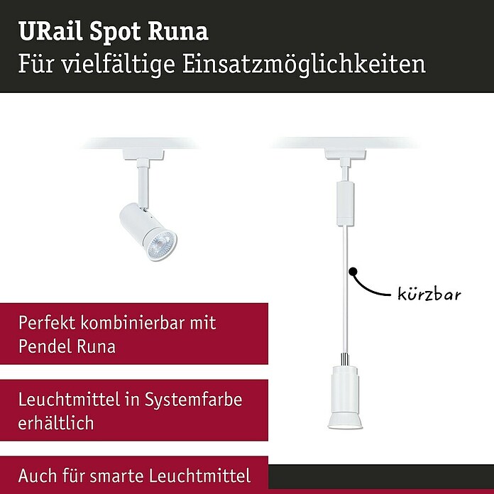 Paulmann URail LED-Spot Runa (10 W, Signalweiß, 3,5 x 6 x 13,3 cm) | BAUHAUS