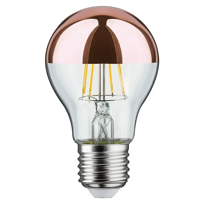 Paulmann LED-Lampe Modern Classic Edition - Nicht Dimmbar, Warmweiß, 600 lm, Kupfer Kopf - Nahaufnahme einer LED-Lampe mit verspiegelter Oberseite, die ein warmes und dekoratives Licht für jeden Raum bietet.