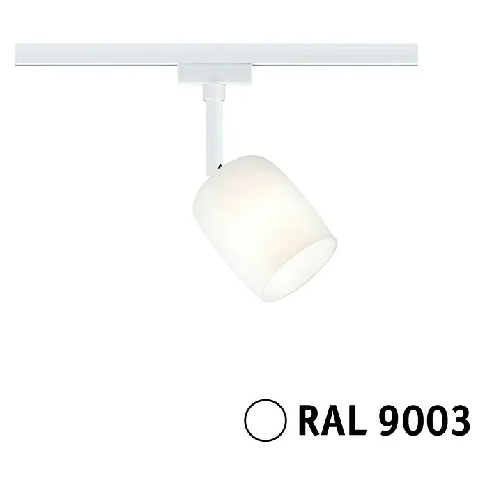 Paulmann URail LED-Spot Blossom - 10 W, Signalweiß, G9, 1 Stk. - Eine weiße Schienenleuchte mit zylindrischem Lampenschirm, die ein modernes und minimalistisches Design für Innenräume bietet.