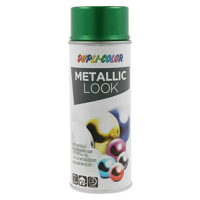 Dupli-Color Effect Sprühlack Metallic Look - Lindgrün Metallic, Seidenmatt, 400 ml - Abbildung einer Dose Dupli-Color Metallic Look Sprühfarbe mit grüner Kappe.