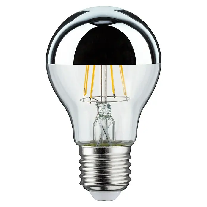 Paulmann LED-Lampe Modern Classic Edition - Nicht Dimmbar, Warmweiß, 600 lm, Silber Kopf - Eine silberne dekorative Glühbirne mit LED-Filamenten, die ein warmes, einladendes Licht verbreitet und gleichzeitig Energieeffizienz bietet.