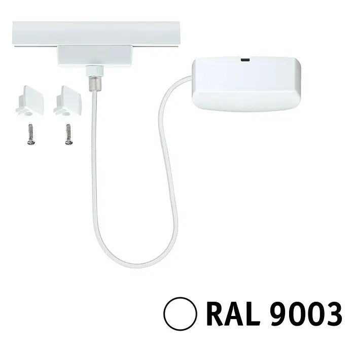 Paulmann URail Stromeinspeisung - 100 cm, 100 W, Signalweiß, Inkl. Endkappe - Weiße Deckenleuchte mit Kabel und Montagezubehör. Ideal für moderne Innenräume und einfache Installation.