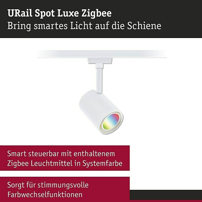 Paulmann URail LED-Spot Luxe (10 W, Signalweiß, 6,5 x 9 x 16,3 cm, RGBW) | BAUHAUS