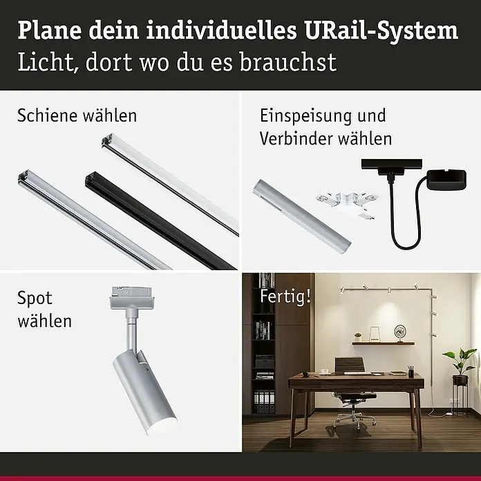 Paulmann URail Stromeinspeisung - Chrom matt, 200 cm - Planen Sie Ihr individuelles URail-System mit Licht, wo Sie es brauchen. Wählen Sie Schienen, Einspeisungen, Verbinder und Spots aus.