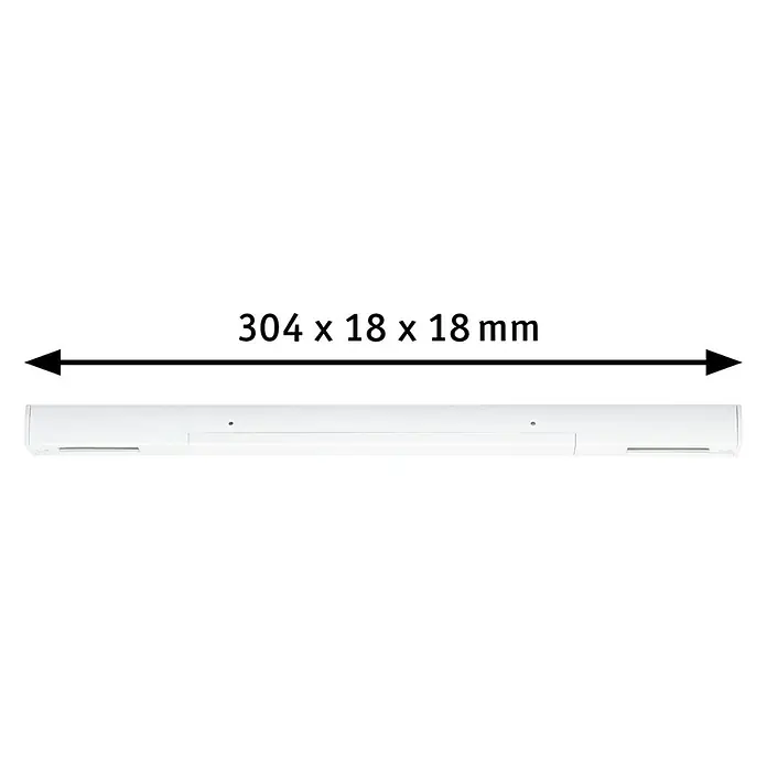 Paulmann URail Mittel-Einspeisung - L x B x H: 304 x 18 x 18 mm, Signalweiß - Abbildung der Abmessungen 304 x 18 x 18 mm für ein schlankes, weißes Produkt, das ideal für moderne Innenräume ist.